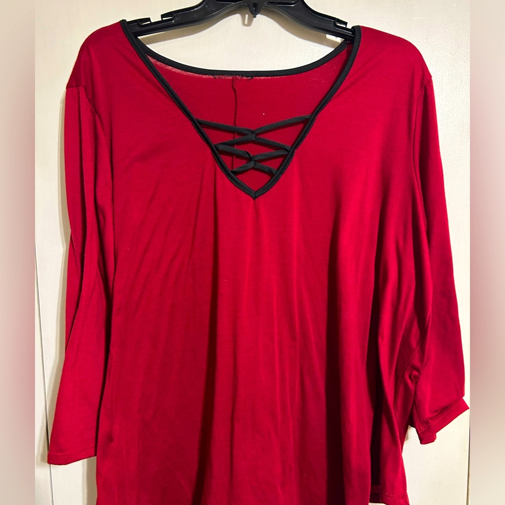 Red Women's Top with Black Trim